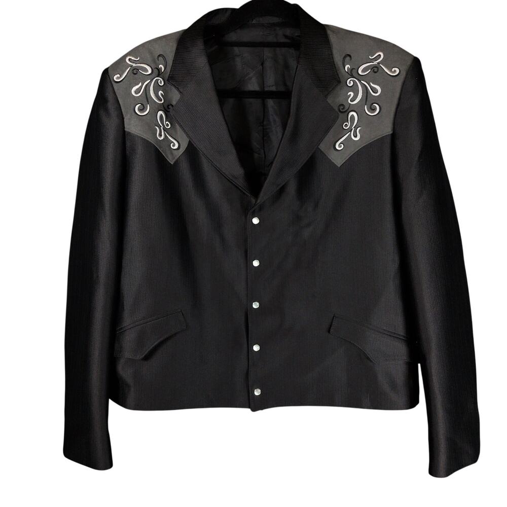 Vintage Circle S Mens Western Embroidered Cowboy Jacket Blazer Short Black 42R